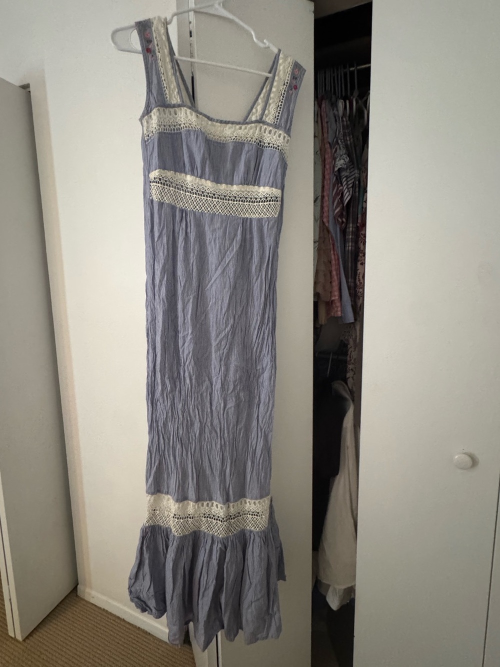 Sleeveless Lavender Maxi Dress with Crochet Trim - Christophe Sauvat